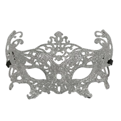 Plush Appeal, LLC Silver Glittered Hard Plastic Mask With Ribbon Tie (Each) Party Supplies