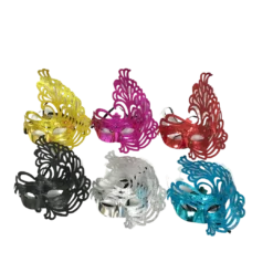 Plush Appeal, LLC Metallic Hard Plastic Mask With Glitter Swirl And Ribbon Tie - Assorted Colors (Pack Of 6)