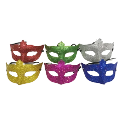 Plush Appeal, LLC Cut Out Hard Plastic Glitter Mask With Confetti And Ribbon Tie - 6 Assorted Colors (Pack Of 6) Party Supplies