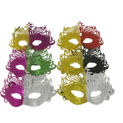 Plush Appeal, LLC Party Supplies Two Toned Glittered Venetian Mask With Ribbon Tie - 6 Assorted Colors (Pack Of 6)