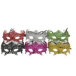 Plush Appeal, LLC Cut Out Venetian Hard Plastic Mask With Ribbon Tie - 6 Assorted Colors (Pack Of 6)