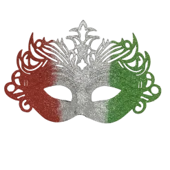 Plush Appeal, LLC Party Supplies Red, Silver And Green Glittered Hard Plastic Ornate Mask With Ribbon Tie (Each)