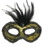 Plush Appeal, LLC Black And Gold Lace Mask With Feathers With Ribbon Tie (Each) 2 Plush Appeal, LLC Black And Gold Lace Mask With Feathers With Ribbon Tie (Each)