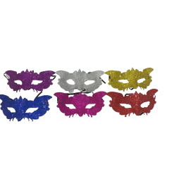 Sale Glittered Venetian Mask With Confetti And Ribbon Tie - Assorted Colors (Pack Of 6) Party Supplies