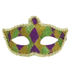 Plush Appeal, LLC Purple, Green And Gold Harlequin Mask With Ribbon Tie (Each) Party Supplies