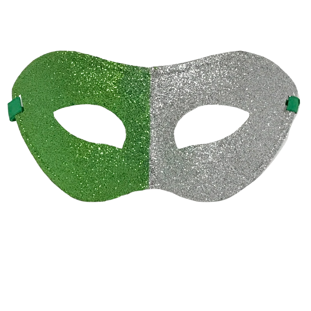 Plush Appeal, LLC Glittered Silver And Green Mask With Ribbon Tie (Each) 3 Plush Appeal, LLC Glittered Silver And Green Mask With Ribbon Tie (Each)