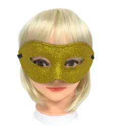 Plush Appeal, LLC Gold Hard Plastic Glittered Mask With Ribbon Tie (Each) Party Supplies