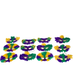Plush Appeal, LLC Purple, Green And Gold Feather Masks - 4 Assorted Styles (Pack Of 12)