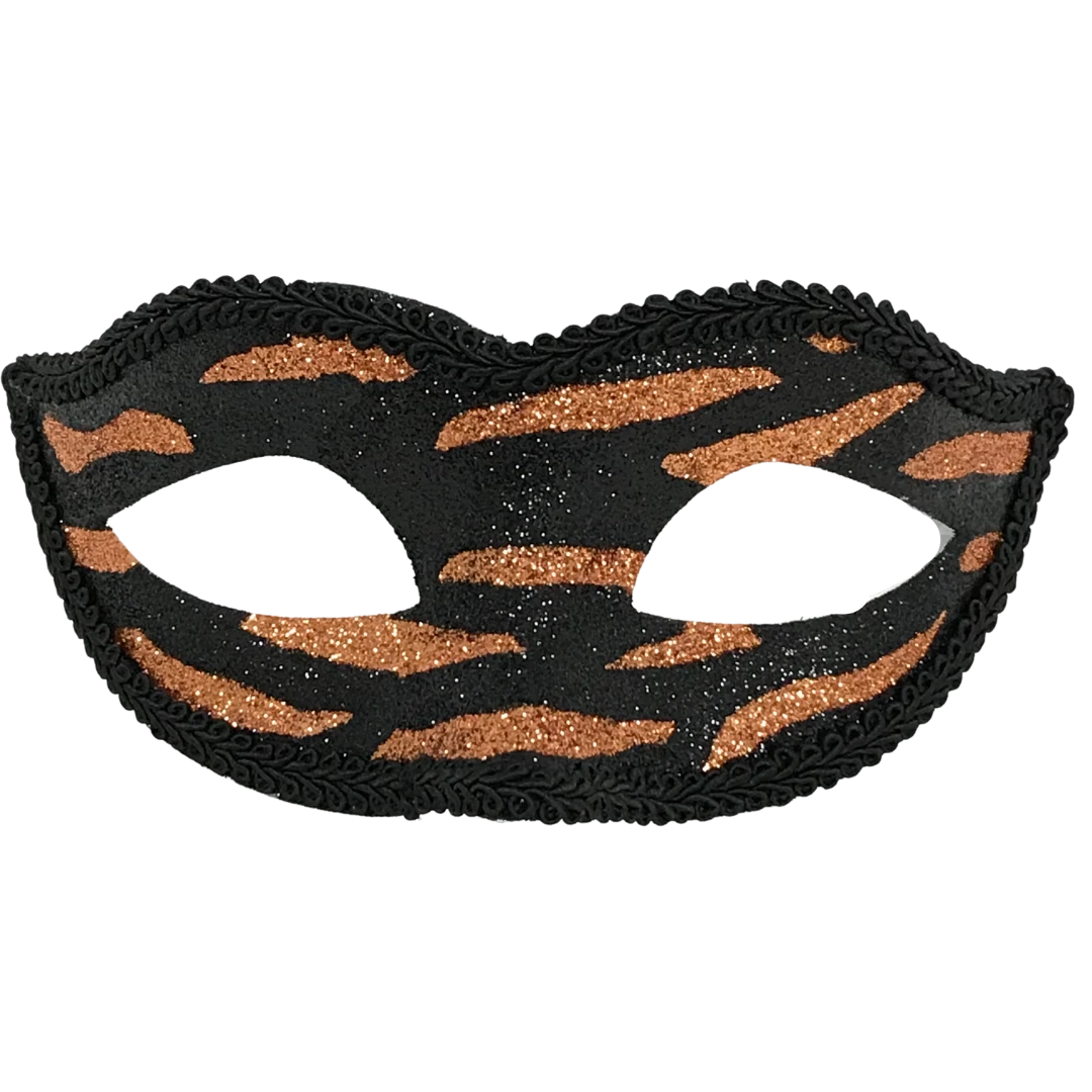 Plush Appeal, LLC Party Supplies Black And Gold Tiger Stripe Glitter Mask (Each) Plush Appeal, LLC Party Supplies Black And Gold Tiger Stripe Glitter Mask (Each)