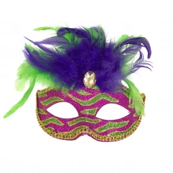 Plush Appeal, LLC Purple And Green Striped Mask With Feathers (Each)