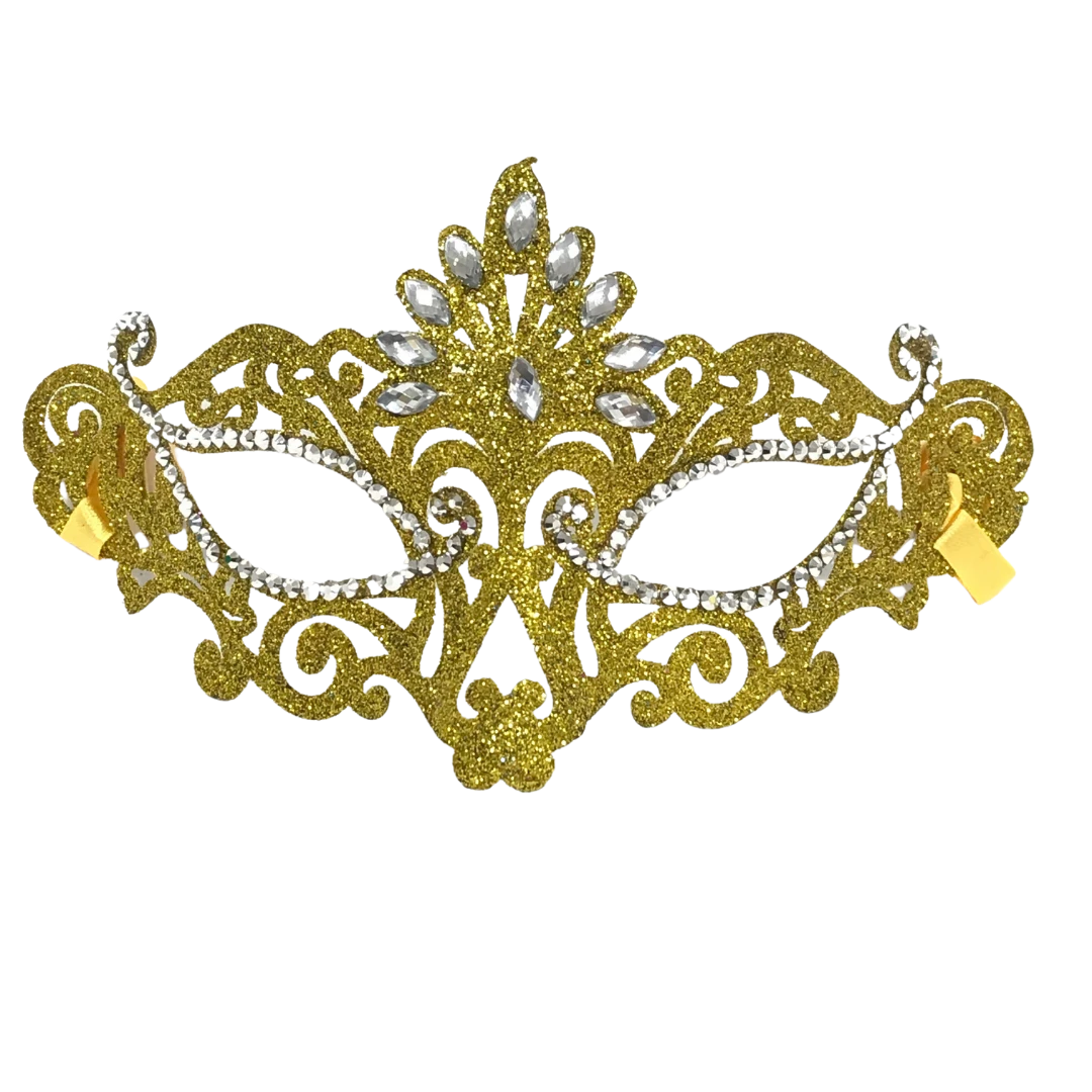 Plush Appeal, LLC Party Supplies Gold Glittered Mask With Clear Stones (Each) 3 Plush Appeal, LLC Party Supplies Gold Glittered Mask With Clear Stones (Each)