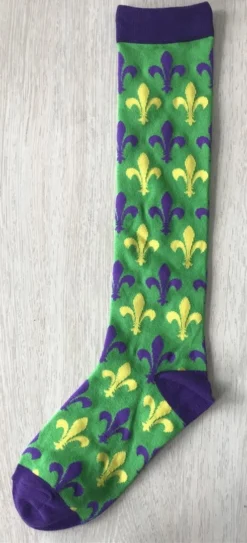 Sale Purple, Green And Yellow Fleur De Lis Socks (Pair)