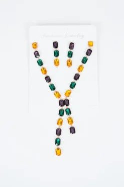 Sale Purple, Green And Gold Emerald Cut Stone Necklace And Earring Set (Each) Gifts & Apparel