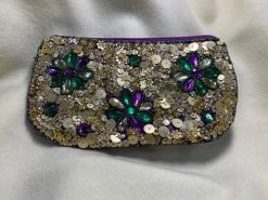Sale Purple, Green And Gold Sequin Flower Evening Bag (Each)