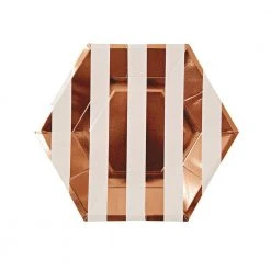 Sale Rose Gold Small Striped Plate (Pack Of 8) Party Supplies