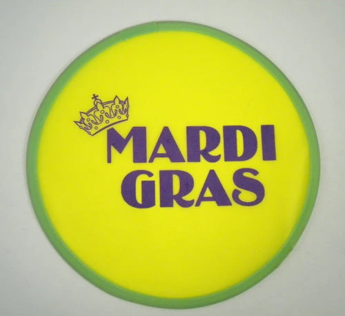 Mardi Gras Spot Yellow Flex Frisbee With Purple Mardi Gras Logo And Crown (Pack Of 6) 3 Mardi Gras Spot Yellow Flex Frisbee With Purple Mardi Gras Logo And Crown (Pack Of 6)