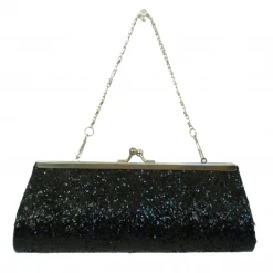 Sale Black Glitter Clutch Purse 8" X 3" With Chain (Each)