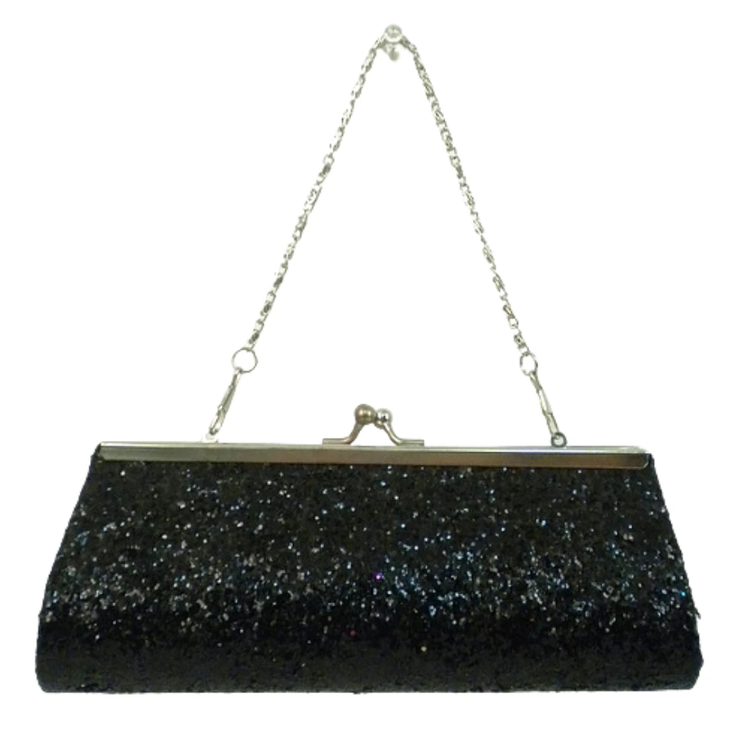 Sale Black Glitter Clutch Purse 8" X 3" With Chain (Each) 4 Sale Black Glitter Clutch Purse 8" X 3" With Chain (Each)