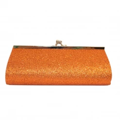 Sale Orange Glitter Clutch Purse 8" X 3" With Chain (Each)