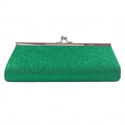 Sale Green Glitter Clutch Purse 8" X 3" With Chain (Each) Novelties