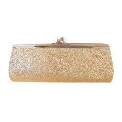 Sale Light Gold Glitter Clutch Purse 8" X 3" With Chain (Each)