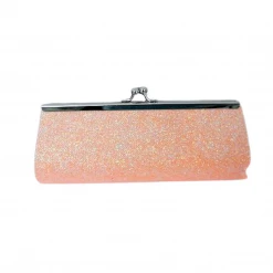 Sale Neon Coral Glitter Clutch Purse 8" X 3" With Chain (Each)