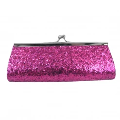 Sale Novelties Hot Pink Metallic Glitter Clutch Purse 8" X 3" With Chain (Each)