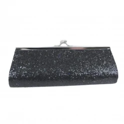 Sale Black Glitter Clutch Purse 8" X 3" With Chain (Each)