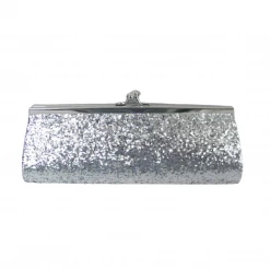 Sale Silver Metallic Clutch Purse 8" X 3" With Chain (Each)