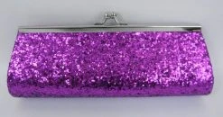 Sale Purple Metallic Glitter Clutch Purse 8" X 3" With Chain (Each)