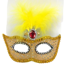 Plush Appeal, LLC Party Supplies Yellow Feather Mask With Rhinestones With Elastic Band (Each)