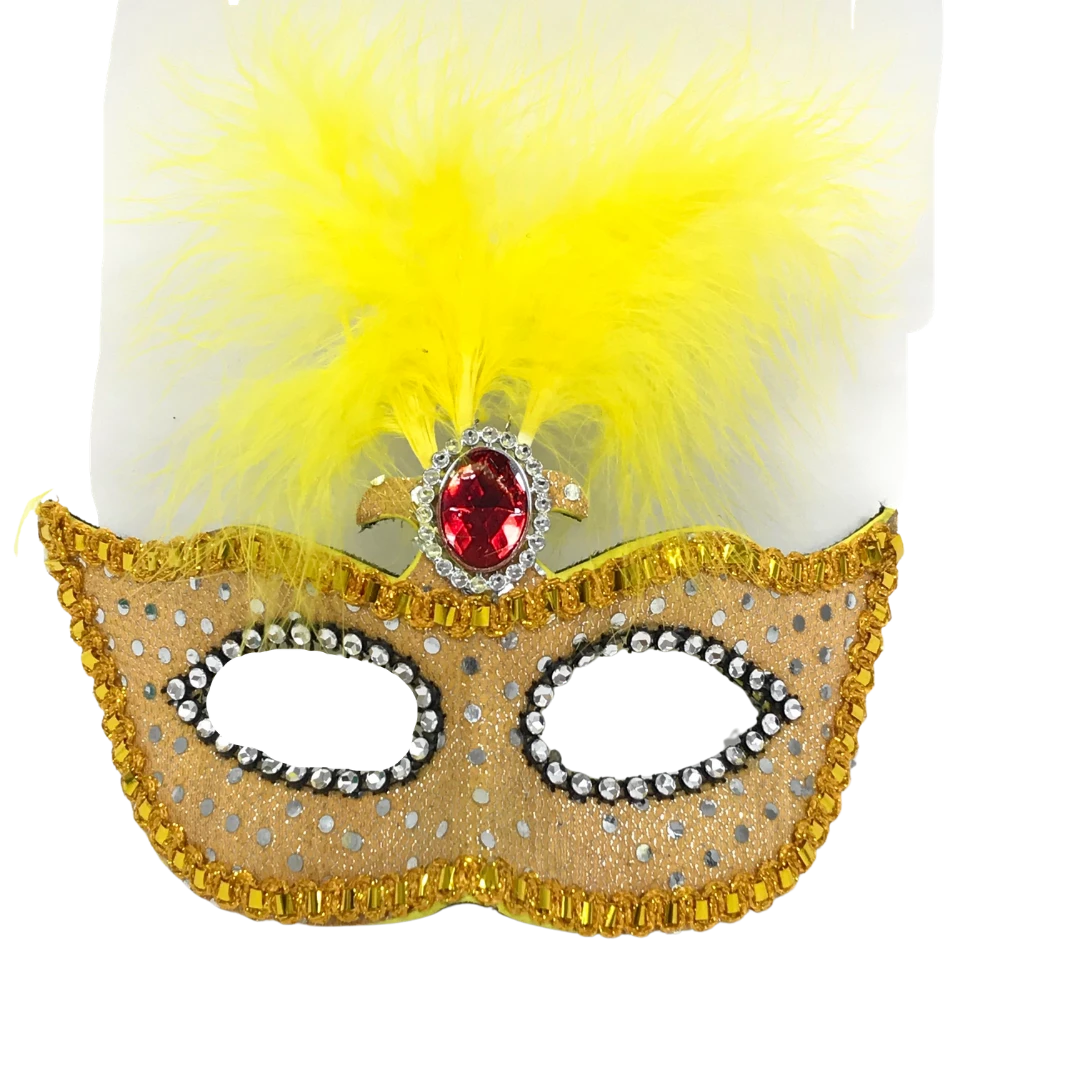 Plush Appeal, LLC Party Supplies Yellow Feather Mask With Rhinestones With Elastic Band (Each) 3 Plush Appeal, LLC Party Supplies Yellow Feather Mask With Rhinestones With Elastic Band (Each)