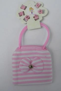 Sale Pink Purse With White Stripes And Pink Handle (Dozen) - Closeout Novelties