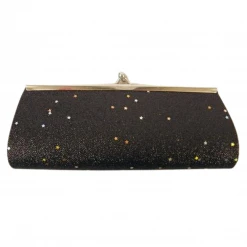 Sale Black With Stars Glitter Clutch Purse 8" X 3" With Chain (Each)