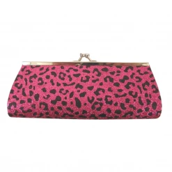 Sale Hot Pink Leopard Print Glitter Clutch Purse 8" X 3" With Chain (Each)