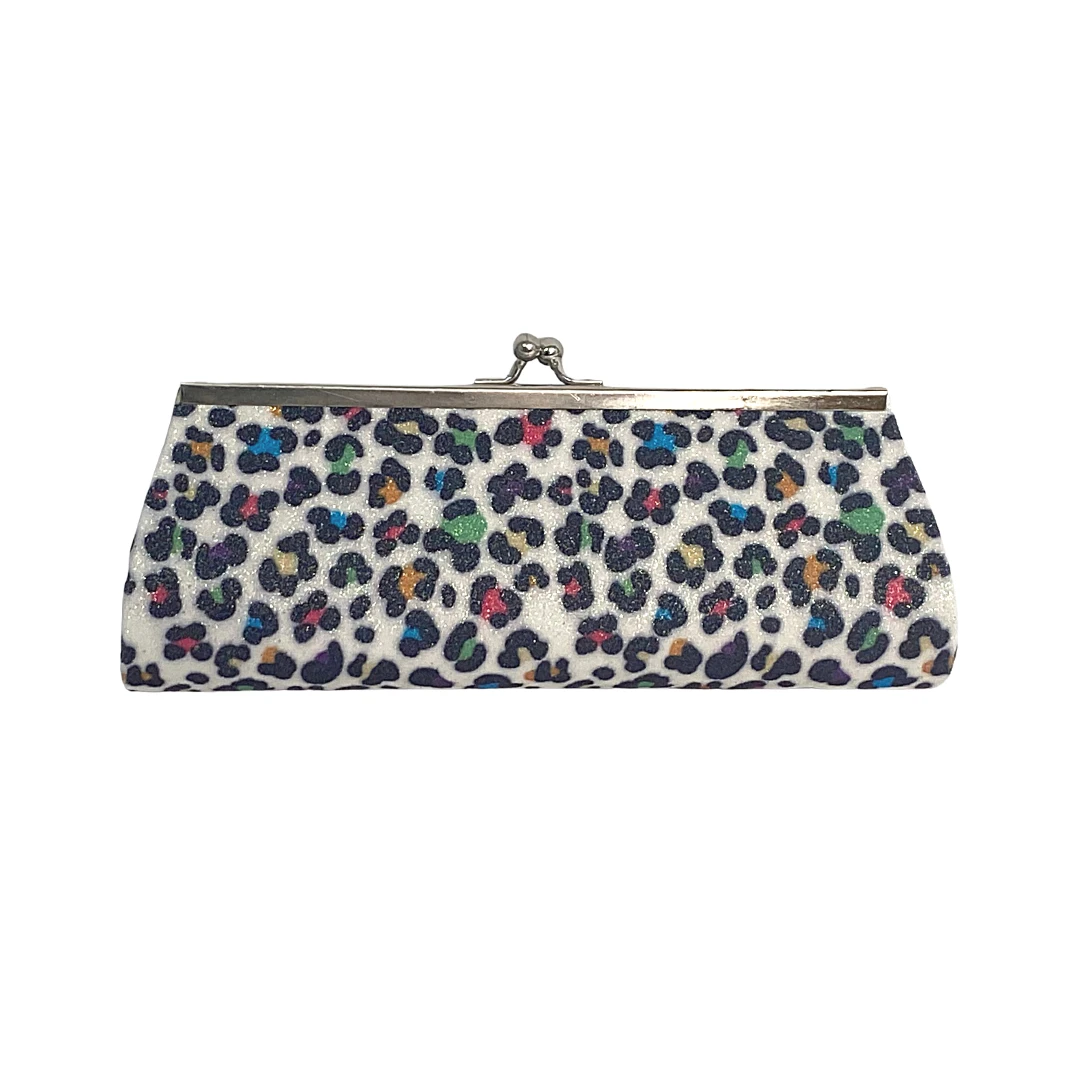 Sale White Leopard Print With Multi Color Spots Glitter Clutch Purse 8" X 3" With Chain (Each) Novelties 3 Sale White Leopard Print With Multi Color Spots Glitter Clutch Purse 8" X 3" With Chain (Each) Novelties