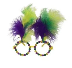 Mardi Gras Spot Novelties Glasses With Purple, Green And Gold Feathers, Sequins And No Lenses (Each)