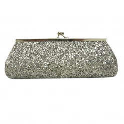 Sale Dark Silver Chunky Glitter Clutch Purse 8" X 3" With Chain (Each) Novelties