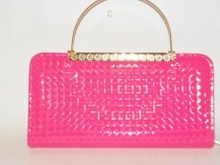 Sale Novelties Hot Pink Vinyl Wallet Purse With Gold Handle (Each)