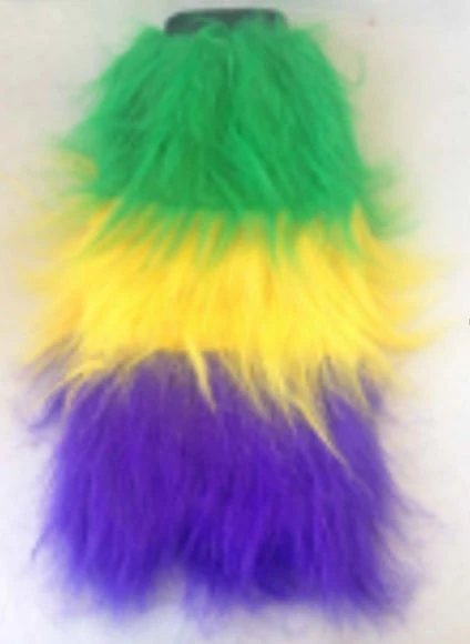 Plush Appeal, LLC Purple, Green And Yellow Fuzzy Leg Warmers (Pair) Party Supplies 3 Plush Appeal, LLC Purple, Green And Yellow Fuzzy Leg Warmers (Pair) Party Supplies
