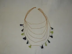 Sale Gold Necklace With Alternating Purple, Green And Yellow Tassels (Each)