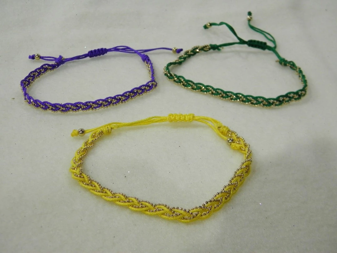 Sale Braided Bracelet - Purple, Green And Yellow (18 Pieces) Beads 3 Sale Braided Bracelet - Purple, Green And Yellow (18 Pieces) Beads