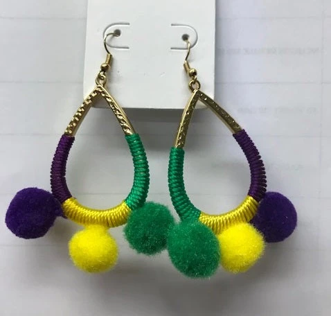 MGSPOT Purple, Green And Yellow Pom Pom Hoop Earrings (Pair) Gifts & Apparel 3 MGSPOT Purple, Green And Yellow Pom Pom Hoop Earrings (Pair) Gifts & Apparel