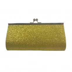 Sale Large Golden Yellow Glitter Clutch Purse 9.5" X 4.5" With Chain (Each)