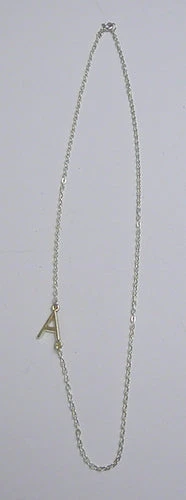 MGSPOT 16" Alpha Line Gold Plated Pewter Necklace With 1.8mm Flat Oval Cable Chain "A" (Each) Gifts & Apparel