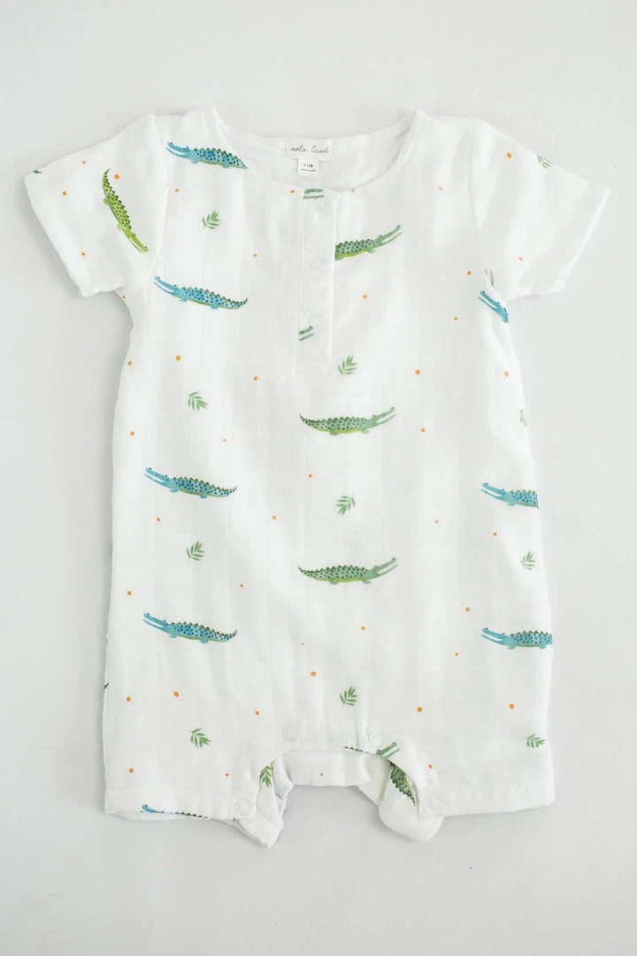 Sale Gifts & Apparel See Ya Later Alligator Organic Muslin Shortall (Each) 5 Sale Gifts & Apparel See Ya Later Alligator Organic Muslin Shortall (Each)
