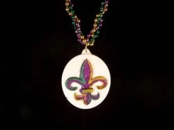 SBDOZEN 36" Fleur De Lis Glitter Medallion Mardi Gras Beads (Dozen)