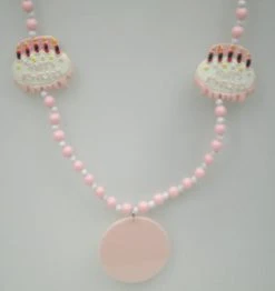 Mardi Gras Spot 38" Pink Birthday Cake Bead With Pink Medallion (Each)
