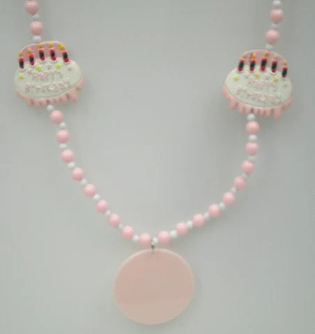 Mardi Gras Spot 38" Pink Birthday Cake Bead With Pink Medallion (Each) 3 Mardi Gras Spot 38" Pink Birthday Cake Bead With Pink Medallion (Each)