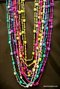 SBDOZEN Beads 42" Assorted Metallic Colors Skull And Bone Bead (Dozen) 17 SBDOZEN Beads 42